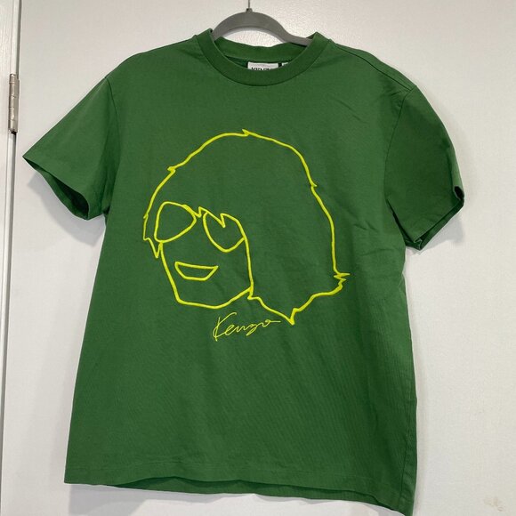 Kenzo Paris Embroidered Graphic Tee • Green Yellow Face T-Shirt Size M - Picture 1 of 10